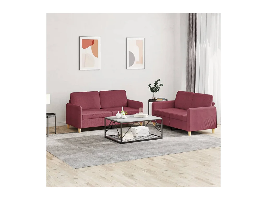 Ensemble de canapés 2 pcs avec coussins Rouge bordeaux Tissu