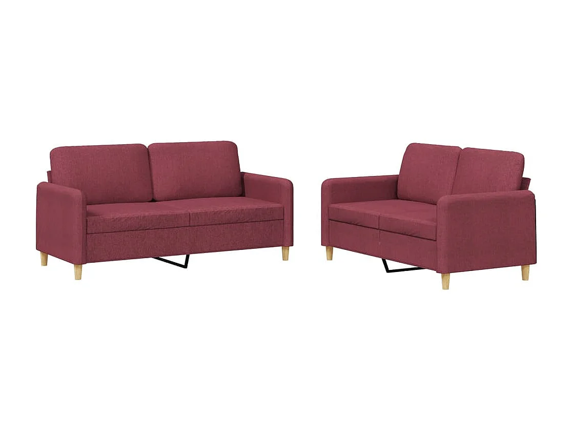 2-teiliges Sofa-Set mit Kissen, burgunderroter Stoff