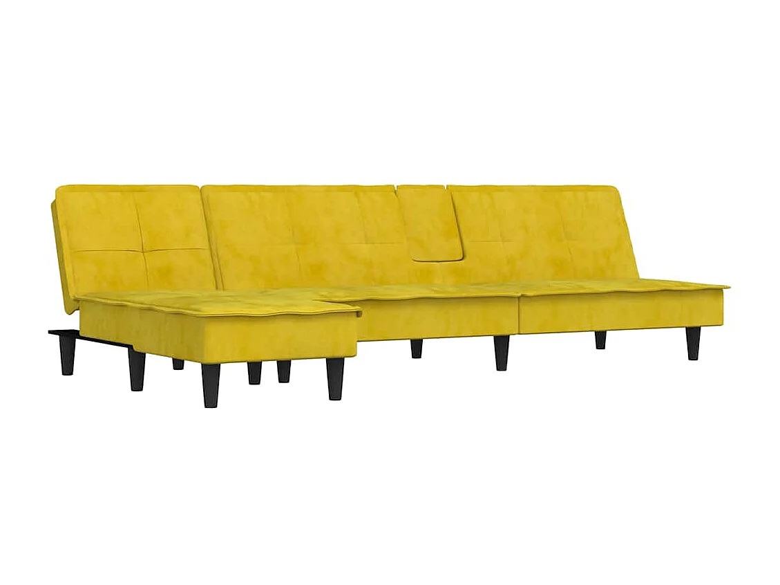 Canapé-lit en forme de L jaune 255x140x70 cm velours