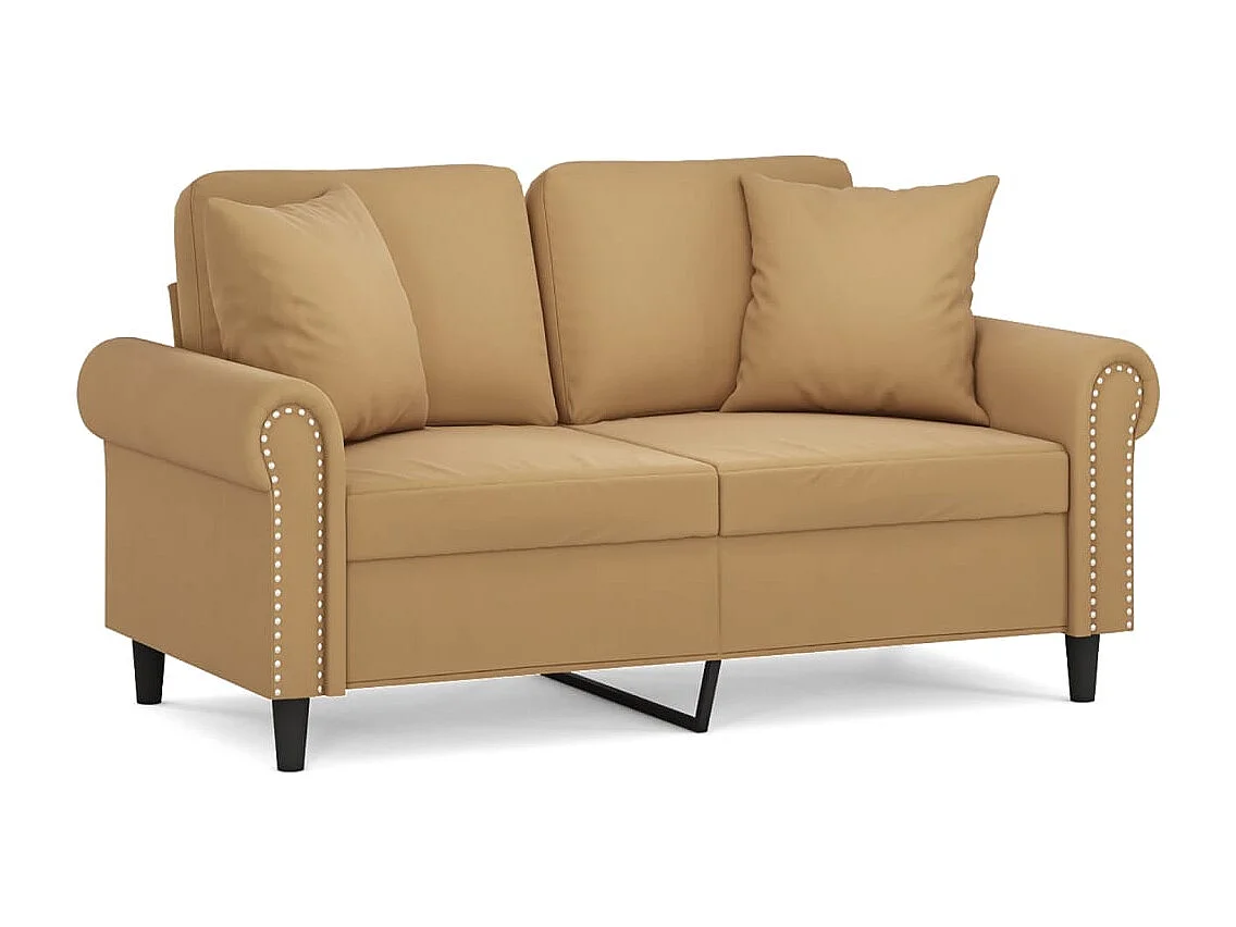 Canapé 2 places avec oreillers décoratifs brun 120 cm velours