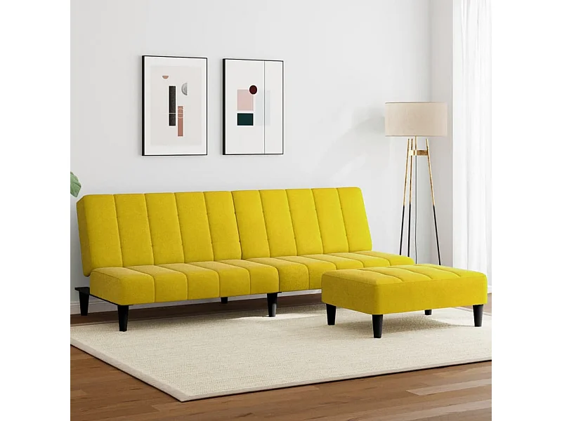 Sofá cama 2 plazas con reposapiés terciopelo amarillo