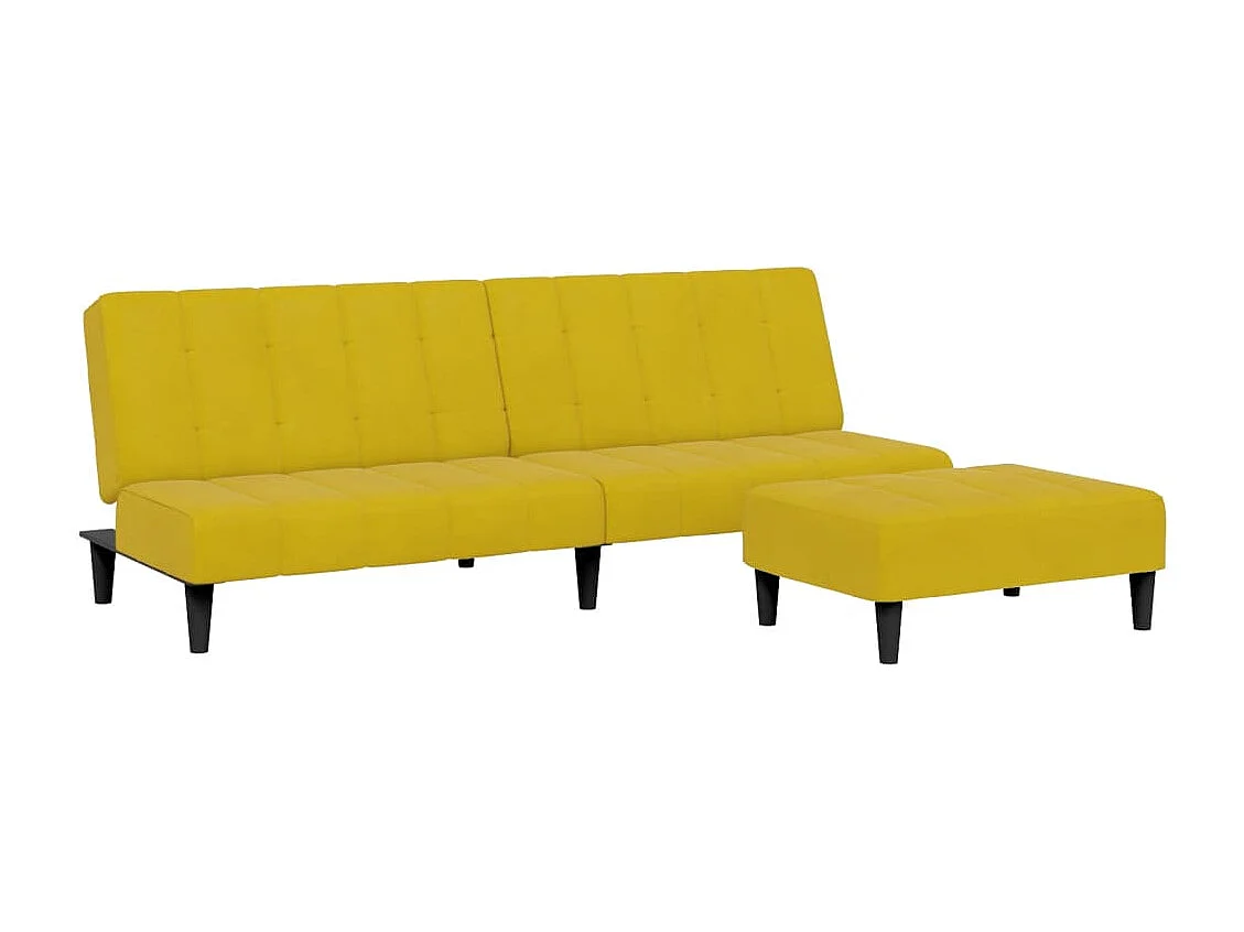 Canapé-lit à 2 places avec repose-pied jaune velours
