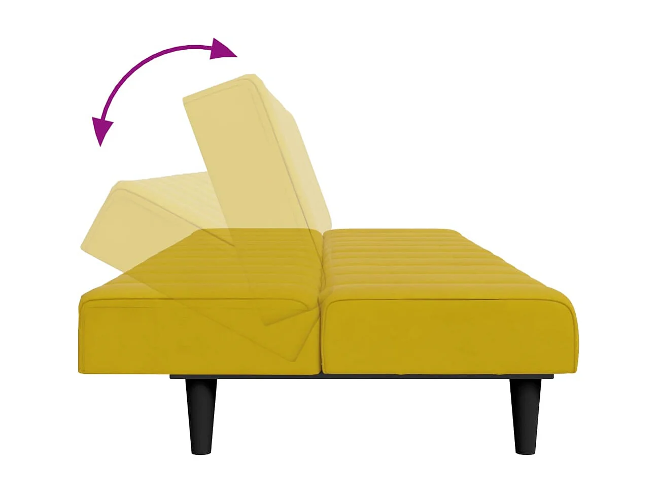 Canapé-lit à 2 places avec repose-pied jaune velours