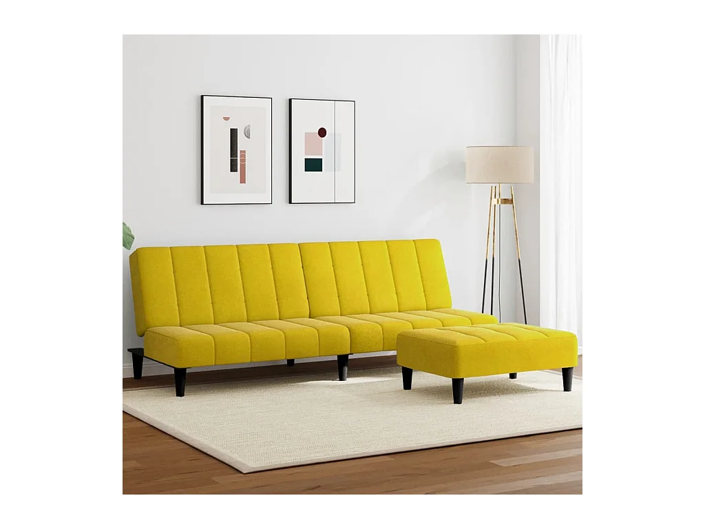 Canapé-lit à 2 places avec repose-pied jaune velours