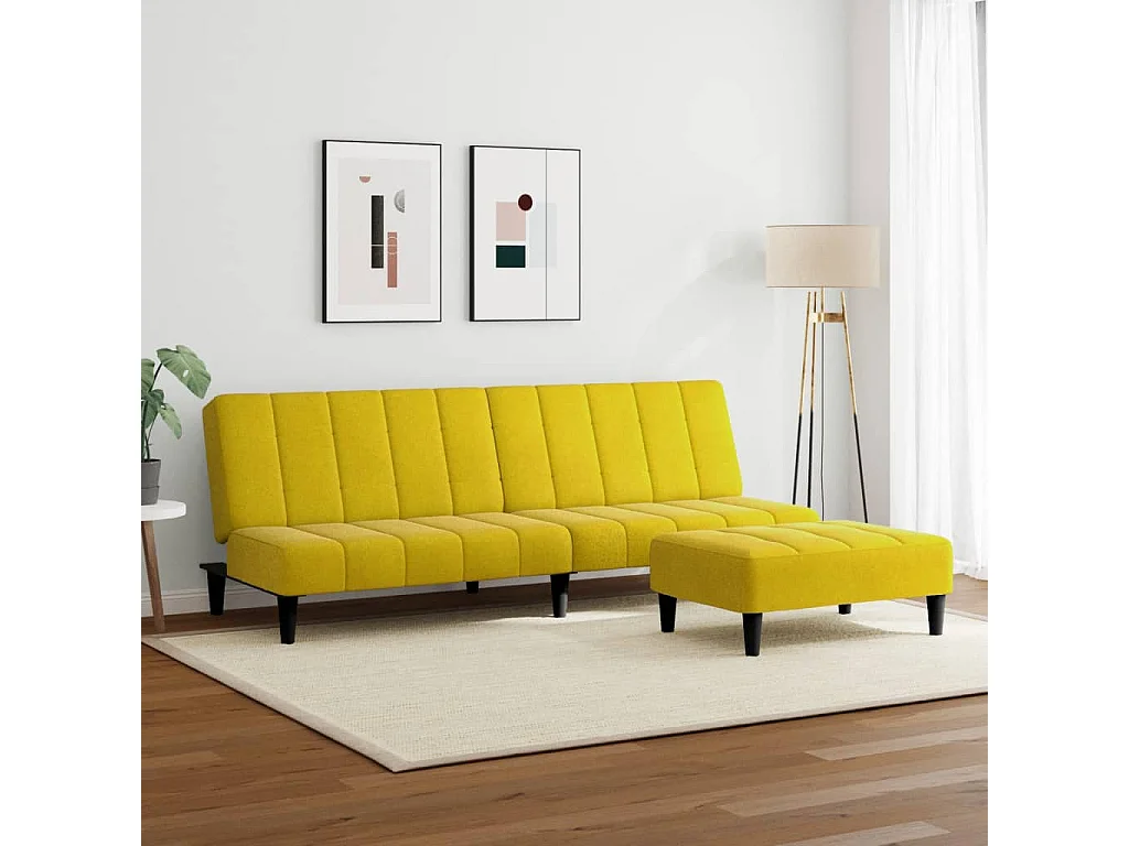 Canapé-lit à 2 places avec repose-pied jaune velours