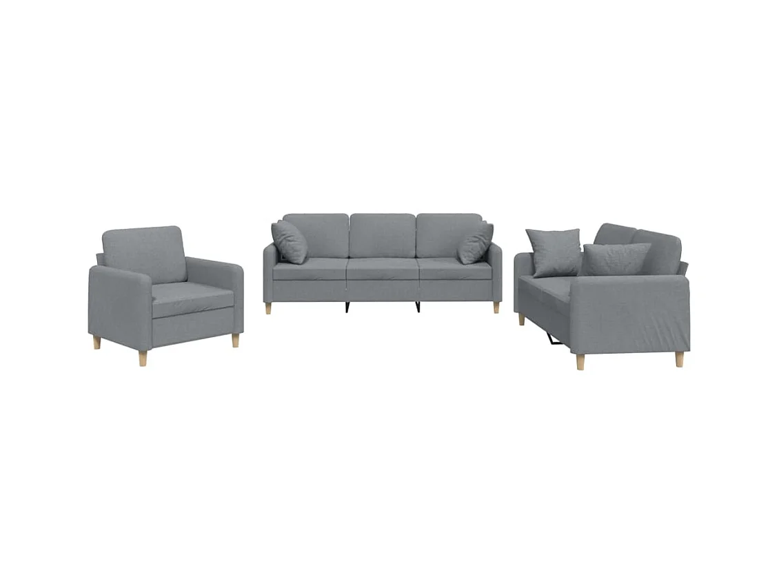 Ensemble de canapés 3 pcs coussins gris clair tissu