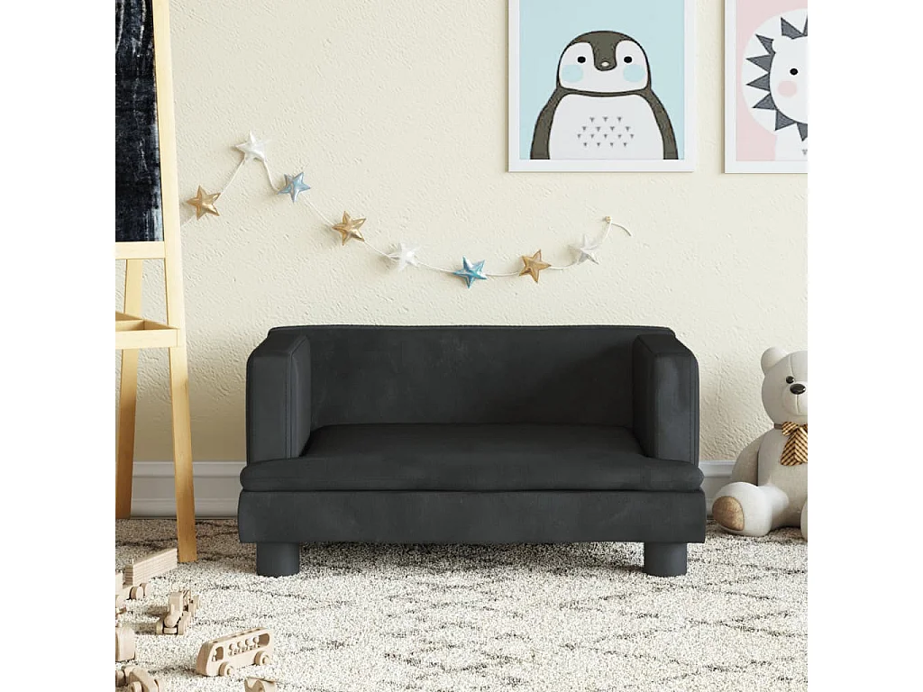 Sofá infantil preto 60x40x30 cm veludo