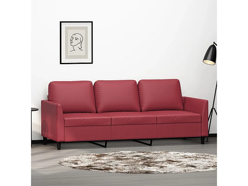 Sofá 3 lugares Borgonha vermelho 180 cm Couro sintético