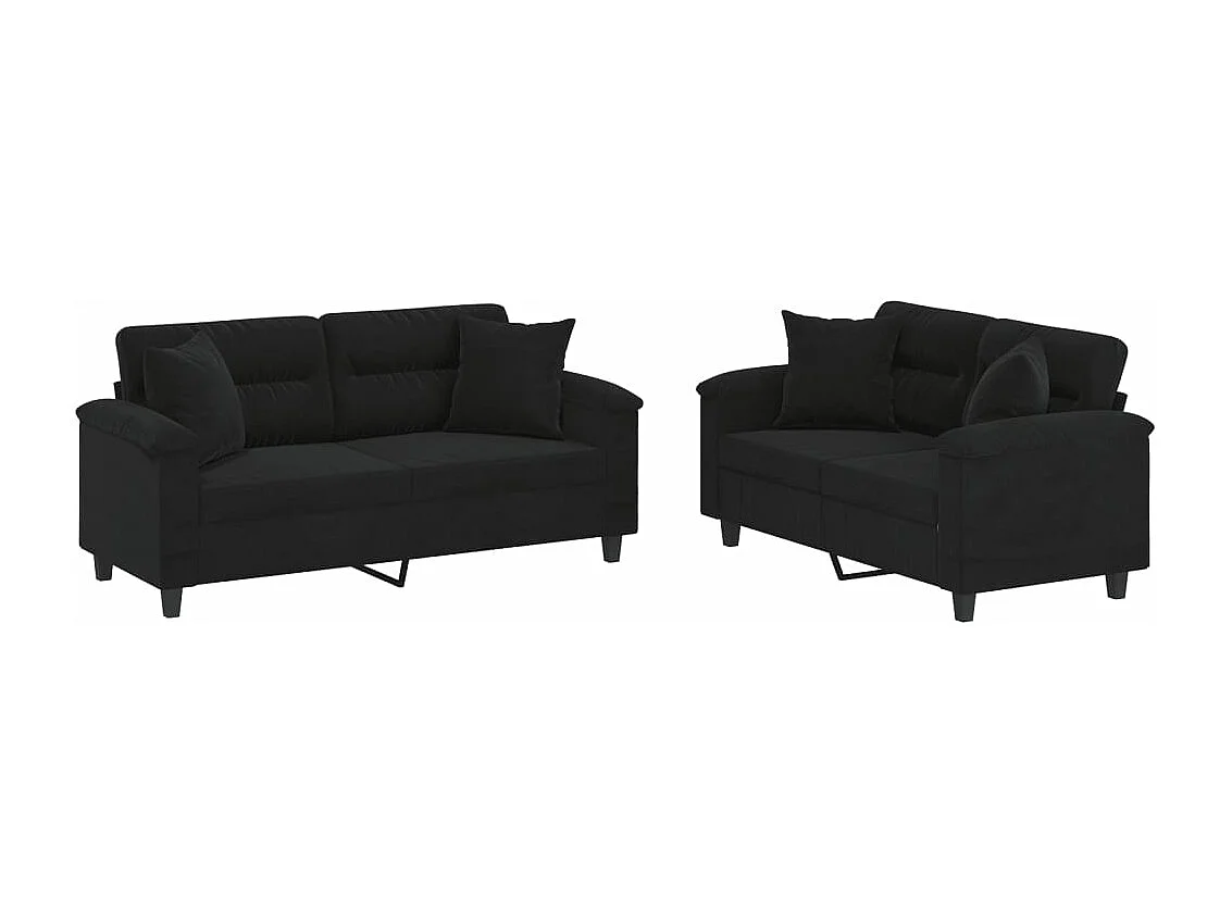 Ensemble de canapés 2 pcs avec coussins Noir Tissu microfibre