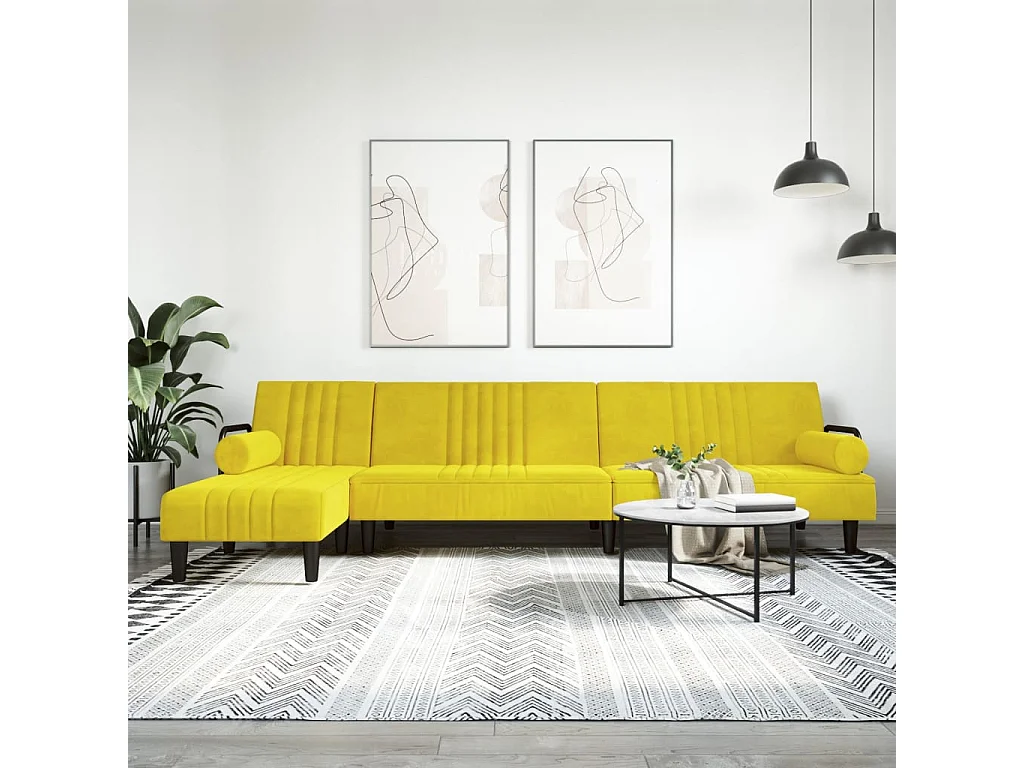 Gelbes L-förmiges Schlafsofa 260x140x70 cm Samt