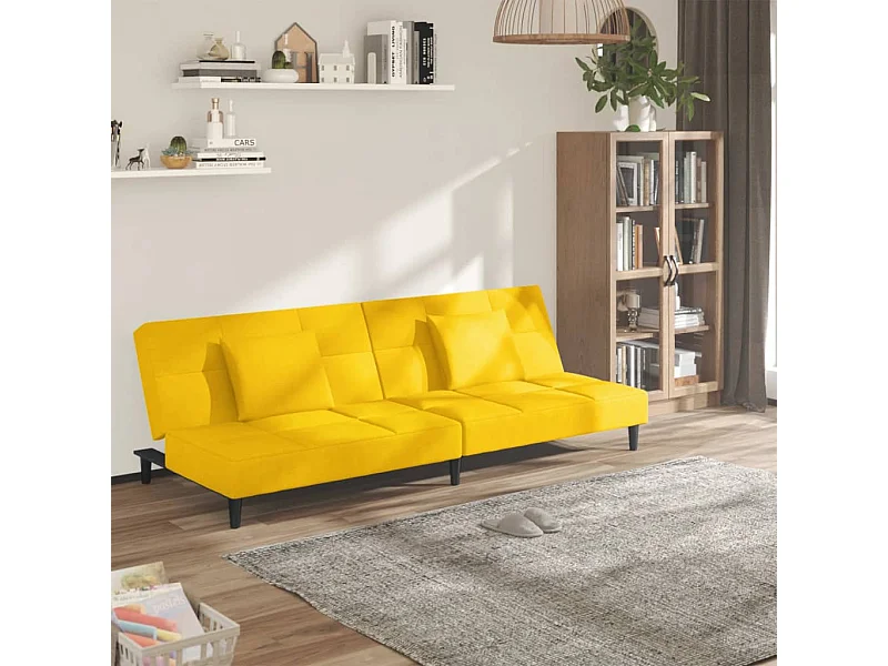 Sofá cama de 2 plazas con dos almohadas Terciopelo Amarillo