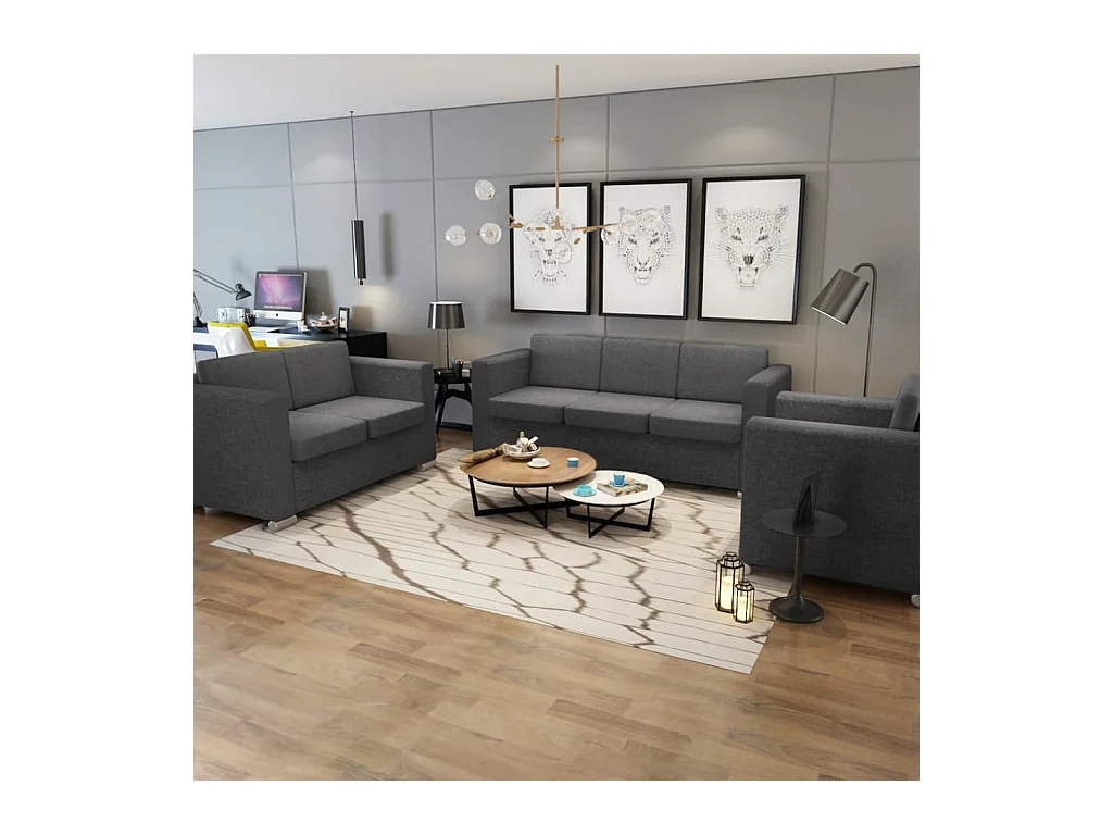 Ensemble de canapés trois pièces Tissu Gris foncé