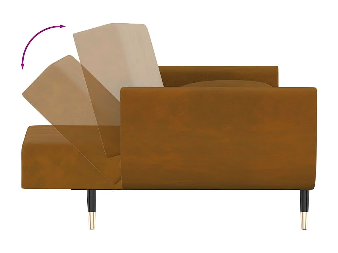 Canapé-lit à 2 places avec deux oreillers Marron Velours