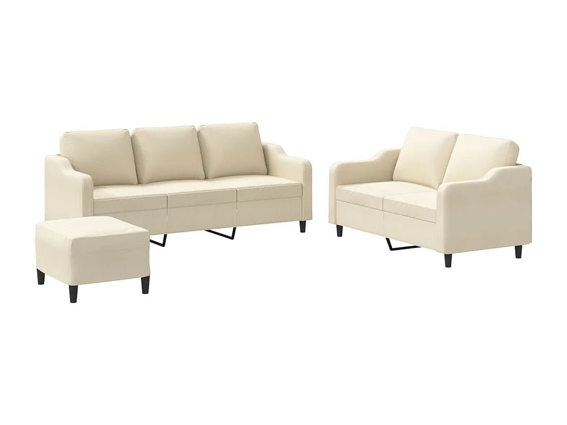 Conjunto de sofá de 3 peças com almofadas em tecido creme