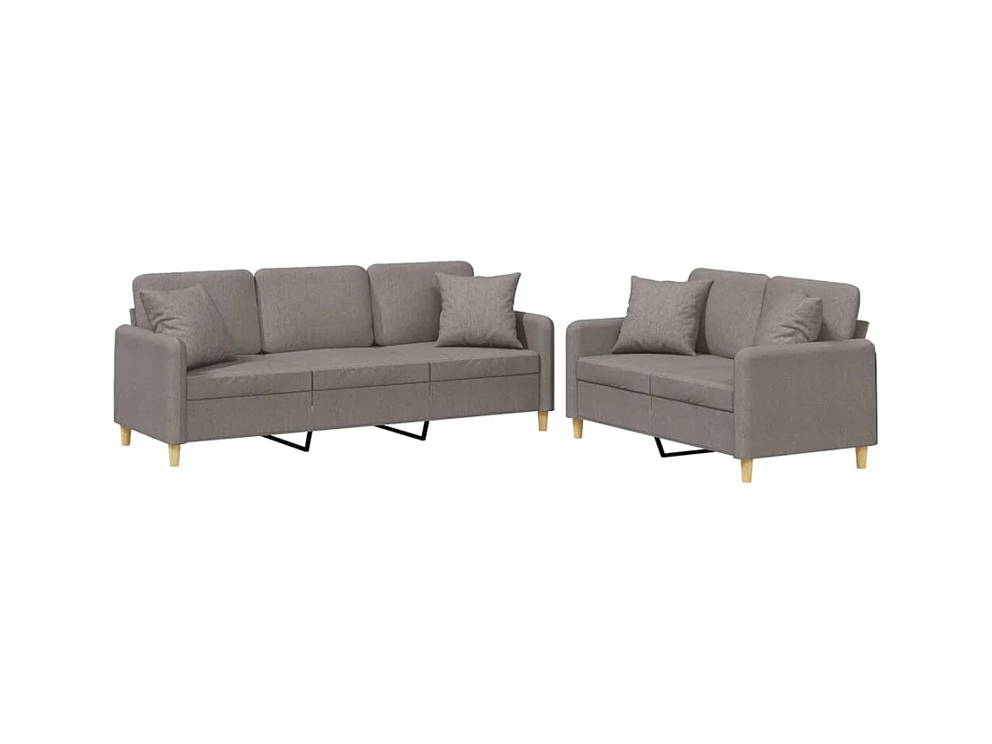 2-teiliges Sofaset mit taupefarbenen Stoffkissen