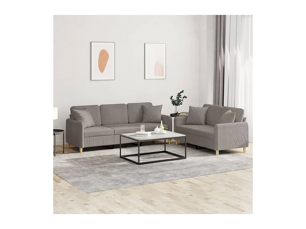 Conjunto de sofá de 2 peças com almofadas de tecido taupe