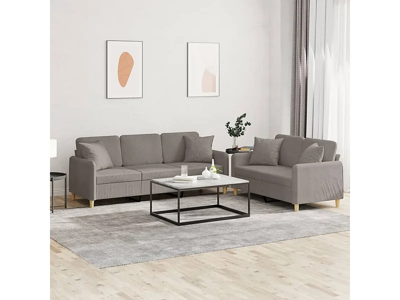 Ensemble de canapés 2 pcs avec coussins taupe tissu