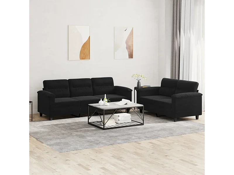 Ensemble de canapés 2 pcs avec coussins noir tissu microfibre