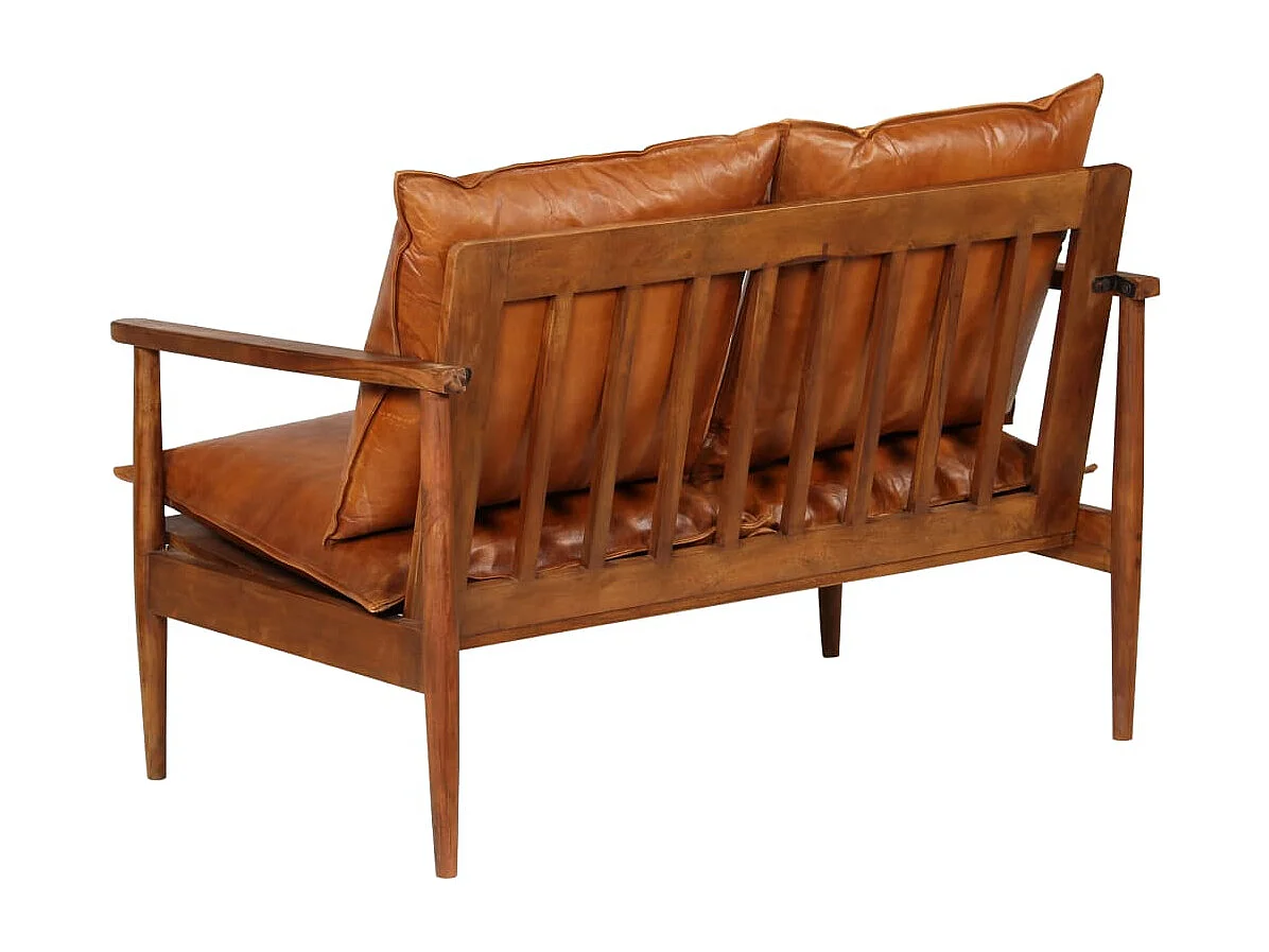 2-Sitzer Sofa Echtleder mit Akazienholz Braun