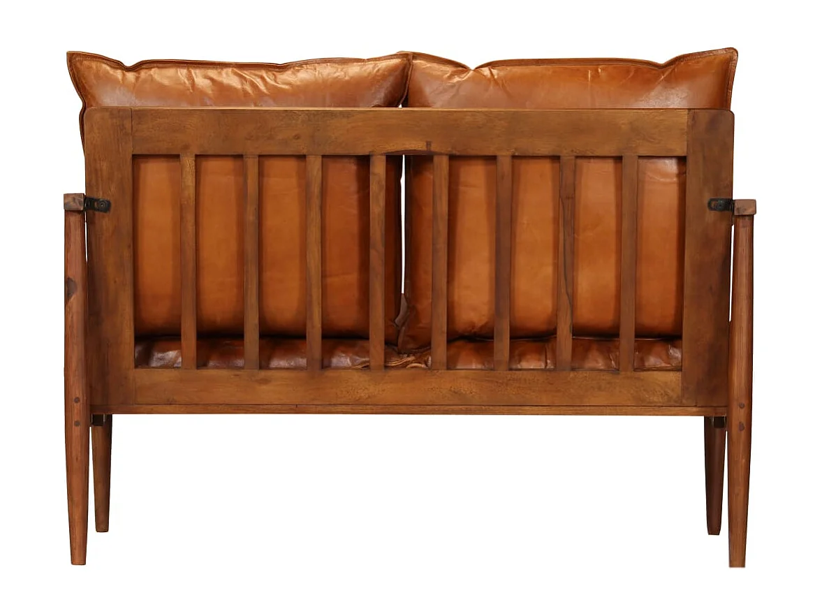 2-Sitzer Sofa Echtleder mit Akazienholz Braun