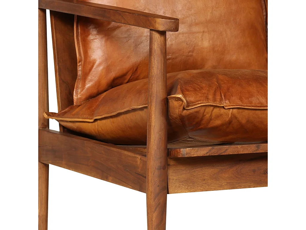 2-Sitzer Sofa Echtleder mit Akazienholz Braun