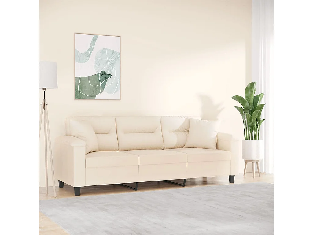 3-zitsbank met beige kussens 180 cm microvezelstof