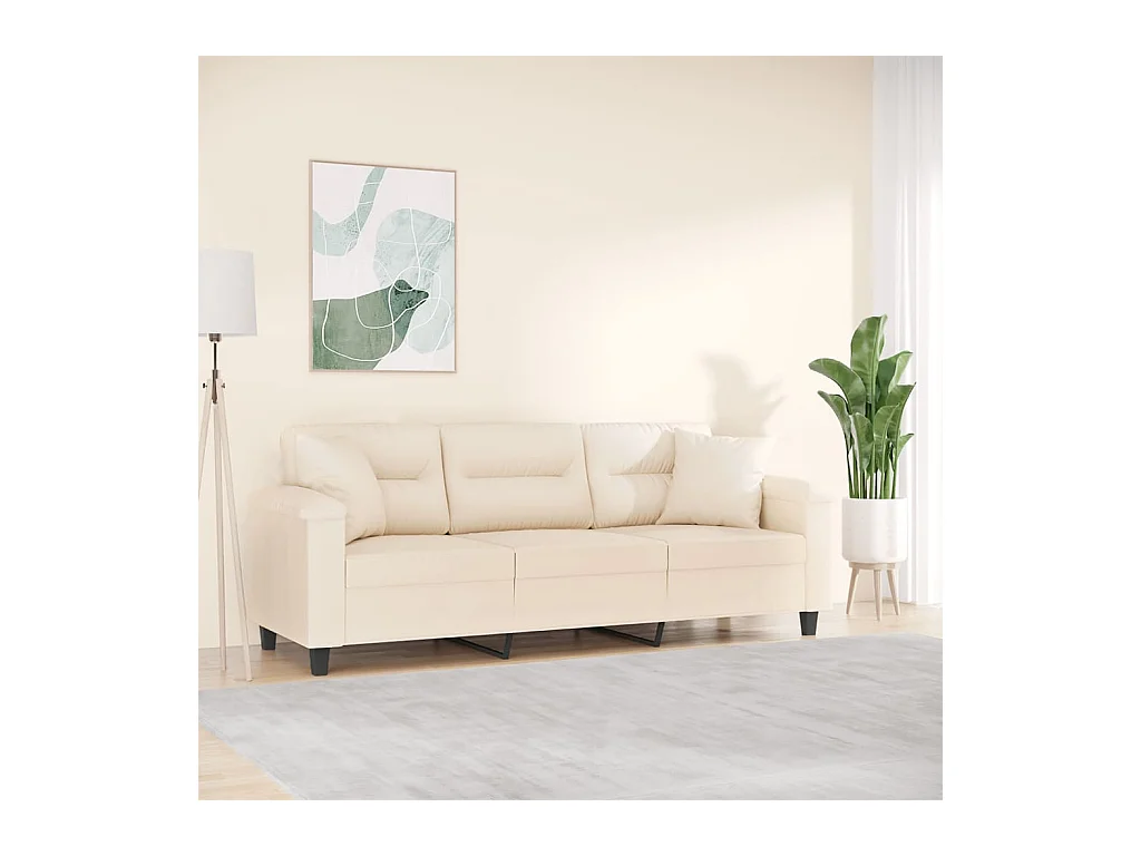 Canapé 3 places avec oreillers beige 180 cm tissu microfibre