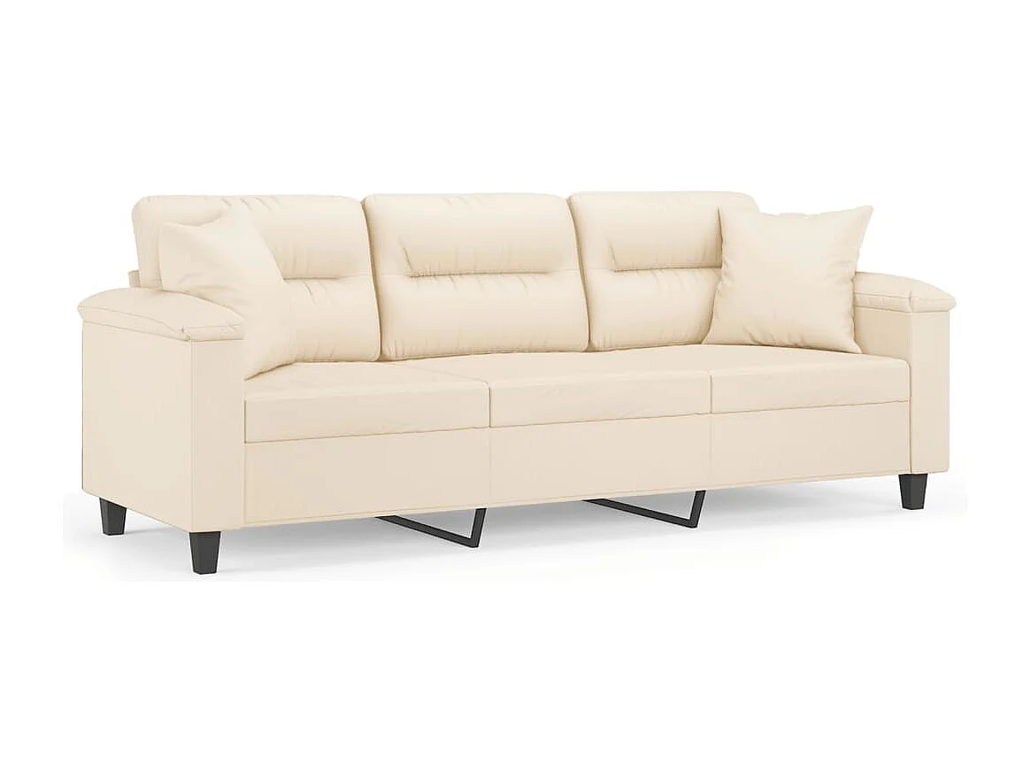 Canapé 3 places avec oreillers beige 180 cm tissu microfibre