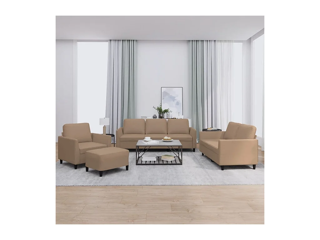 4-tlg. Sofagarnitur mit Kissen Cappuccino Kunstleder