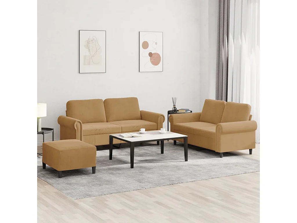 Ensemble de canapés 3 pcs avec coussins Marron Velours