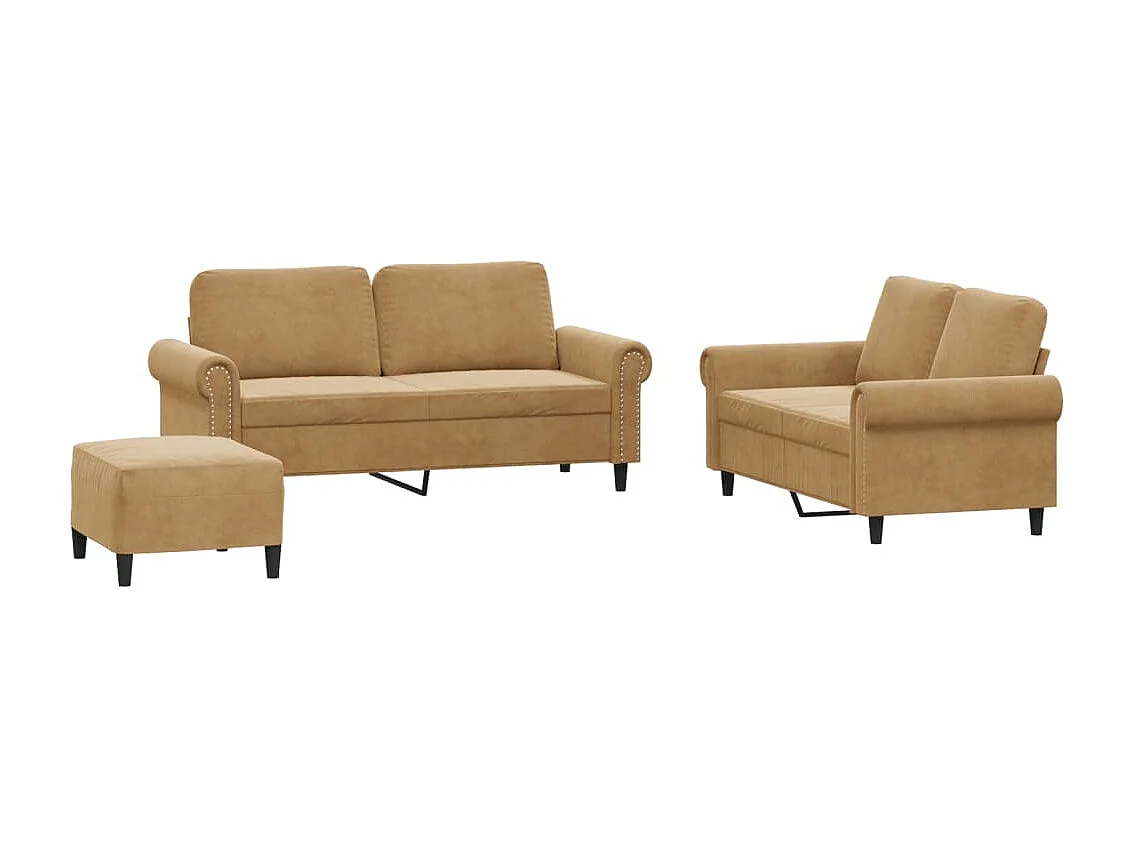 Ensemble de canapés 3 pcs avec coussins Marron Velours