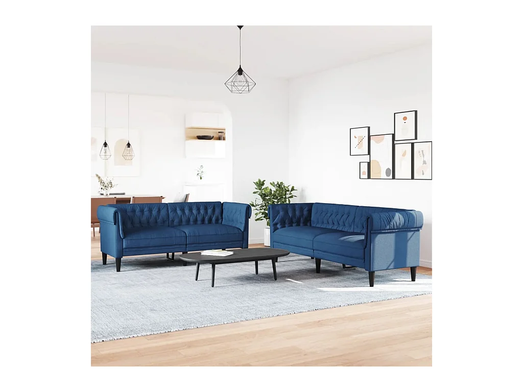 Set divano 2 pezzi tessuto blu