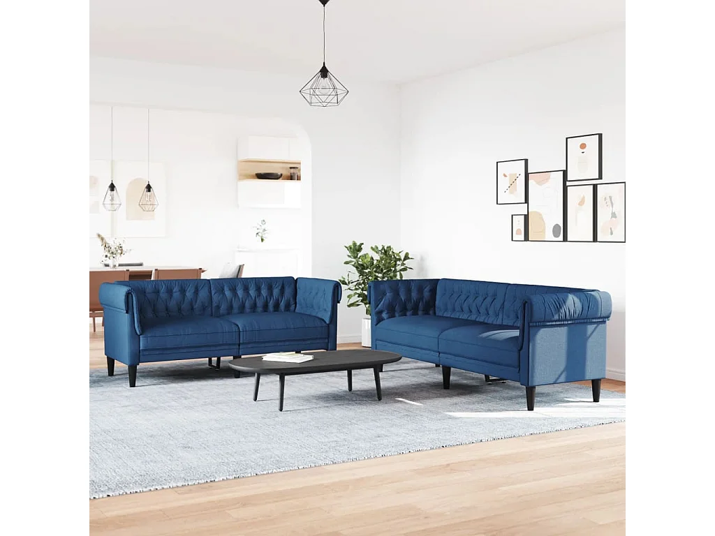 2-teiliges Sofaset aus blauem Stoff