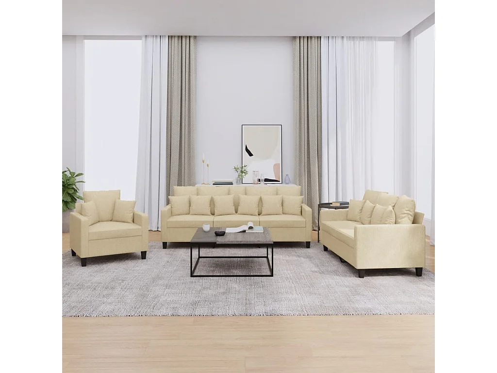Conjunto de sofá de 3 piezas con cojines de tela color crema
