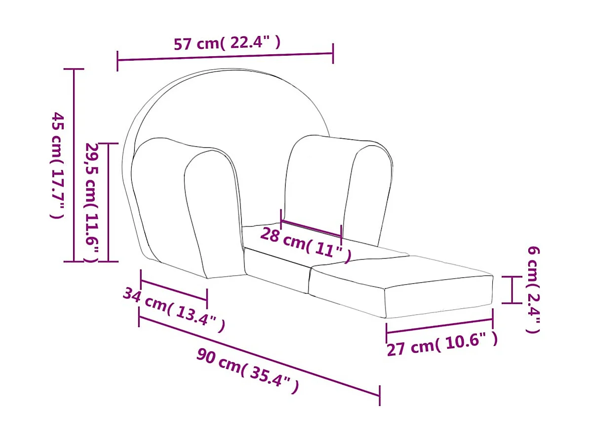 Sofá-cama infantil creme pelúcia macia