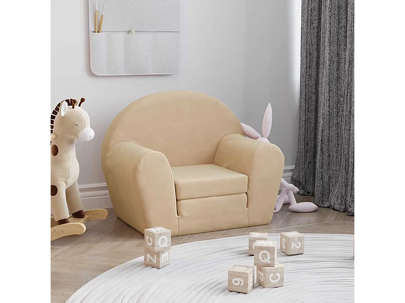Divano letto per bambini in morbido peluche color crema