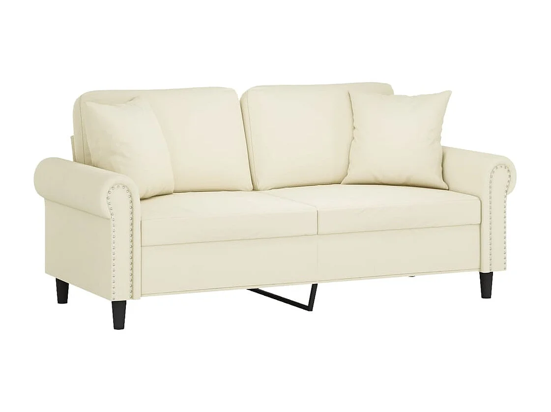 Sofá 2 lugares com almofadas decorativas creme 140 cm veludo