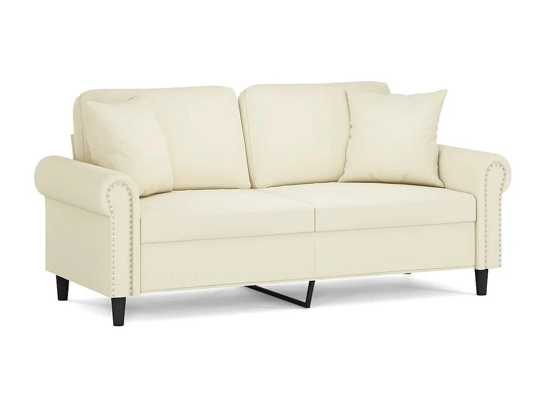 Sofá 2 lugares com almofadas decorativas creme 140 cm veludo