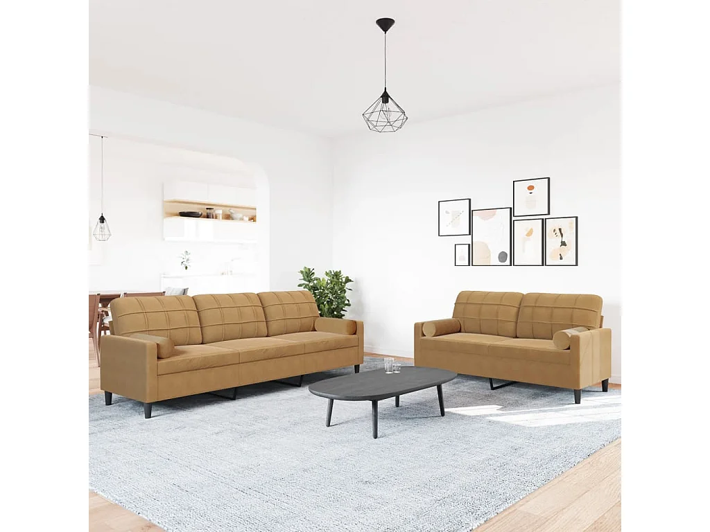 Ensemble de canapés 2 pcs avec coussins et traversins velours