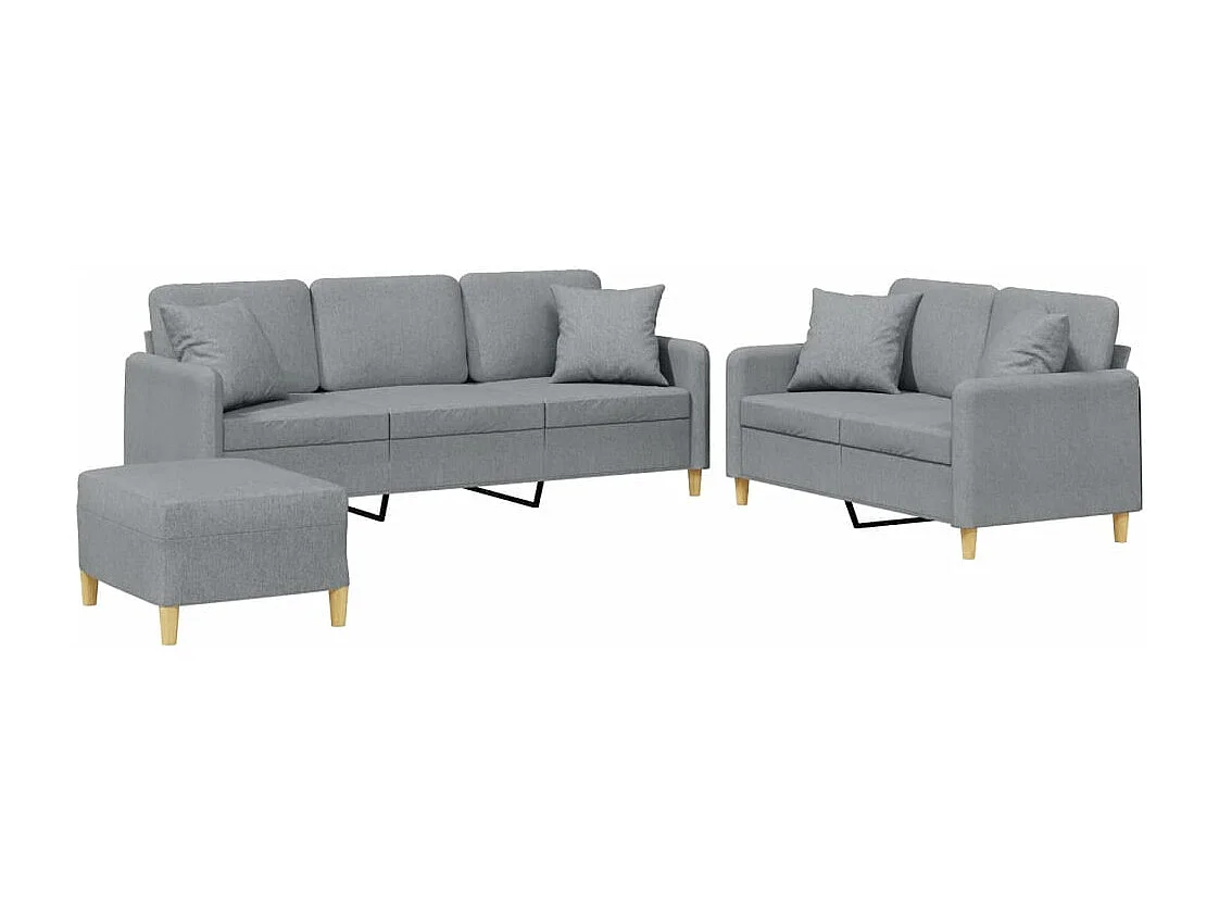 Conjunto de sofá 3 piezas cojines tela gris claro