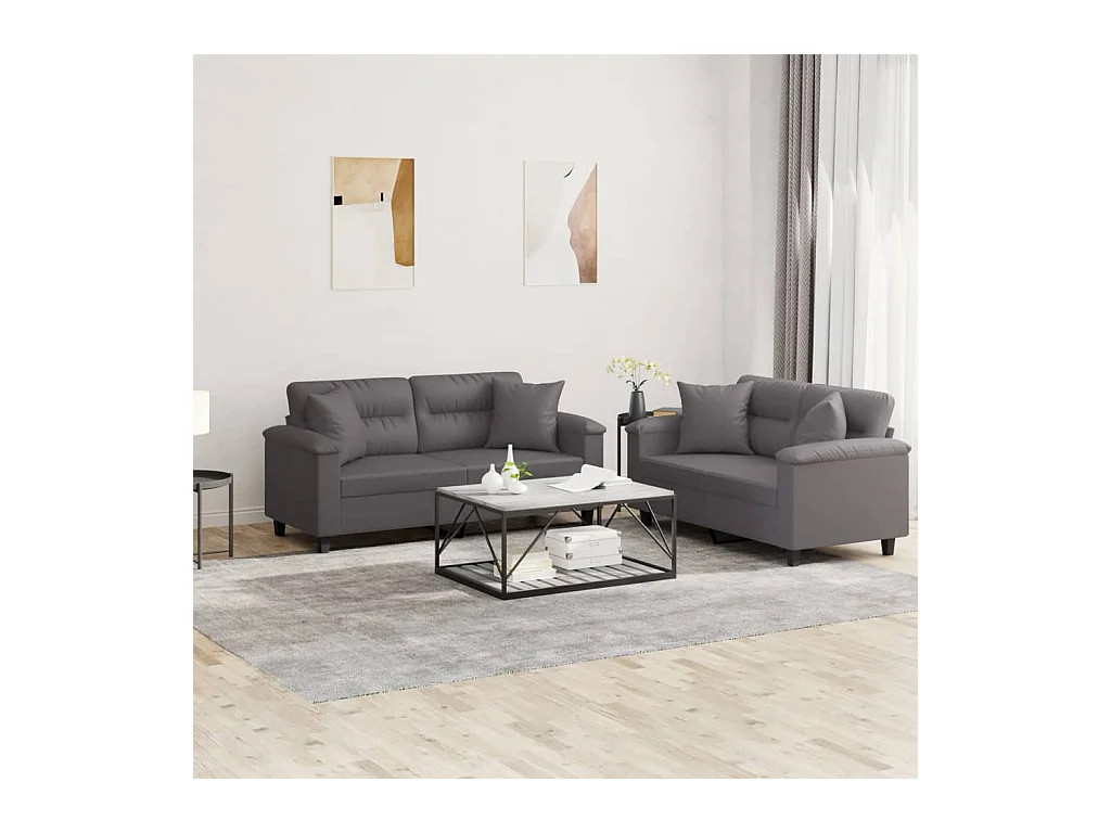 Ensemble de canapés 2 pcs avec coussins gris similicuir
