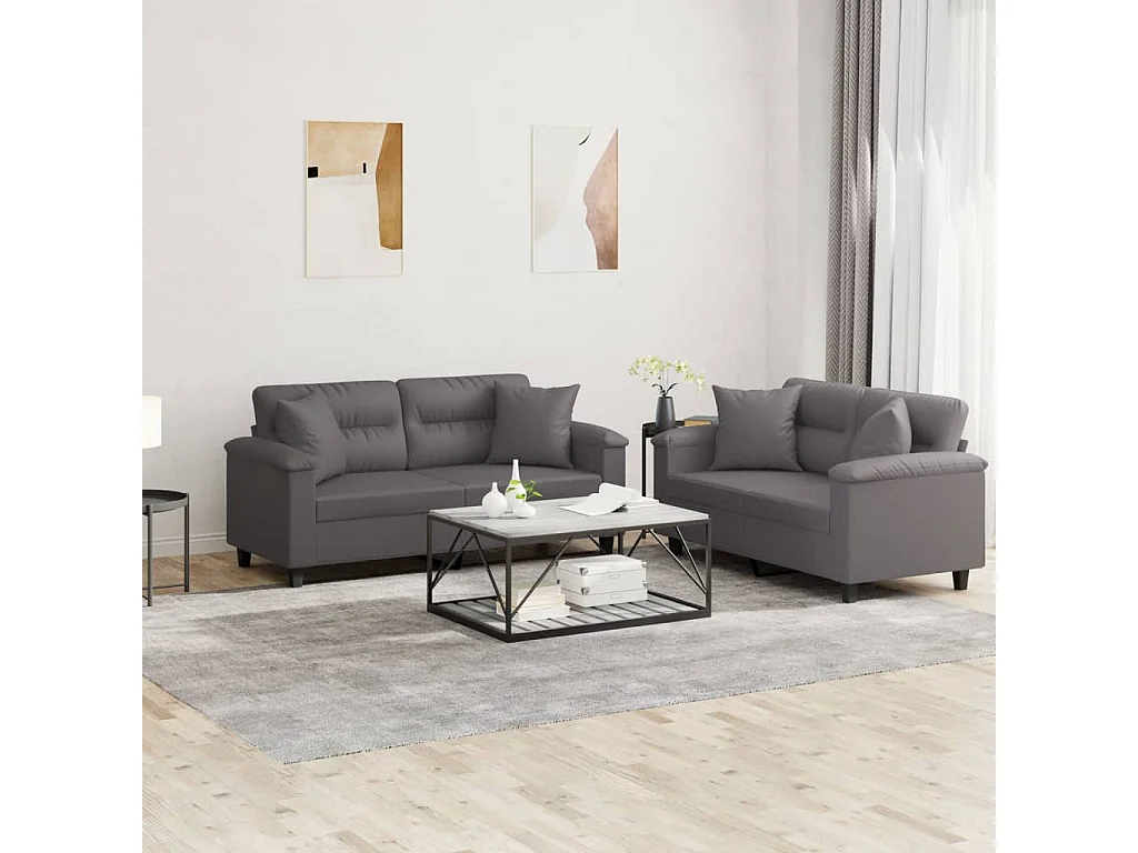 Ensemble de canapés 2 pcs avec coussins gris similicuir