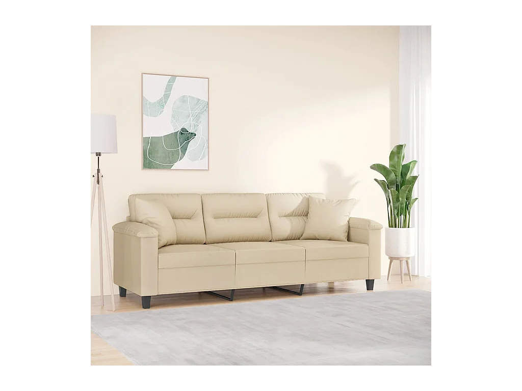 Canapé 3 places avec oreillers crème 180 cm tissu microfibre