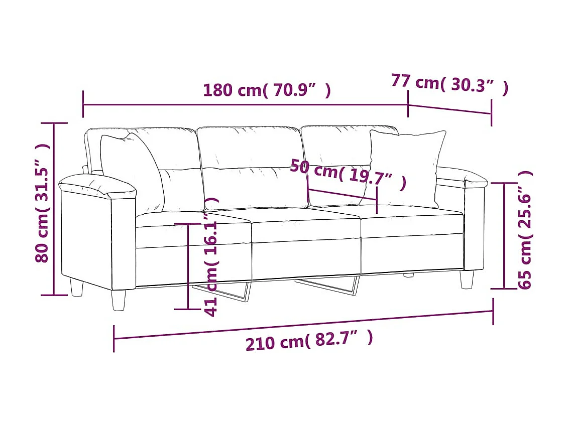 Canapé 3 places avec oreillers crème 180 cm tissu microfibre