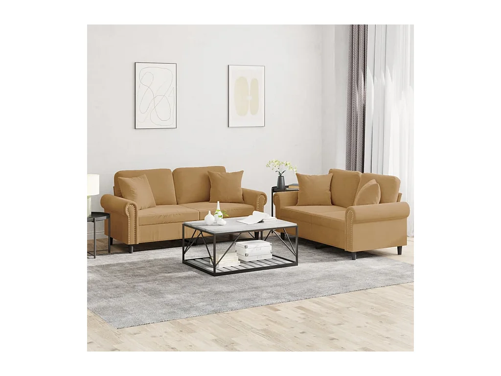Set di 2 divani con cuscini in velluto marrone