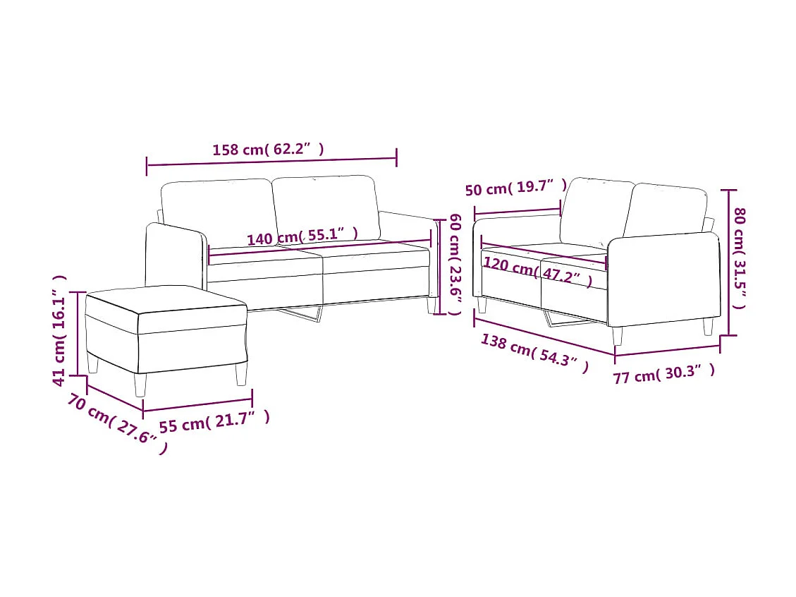 3-teiliges Sofaset mit Kissen, dunkelgrauer Stoff
