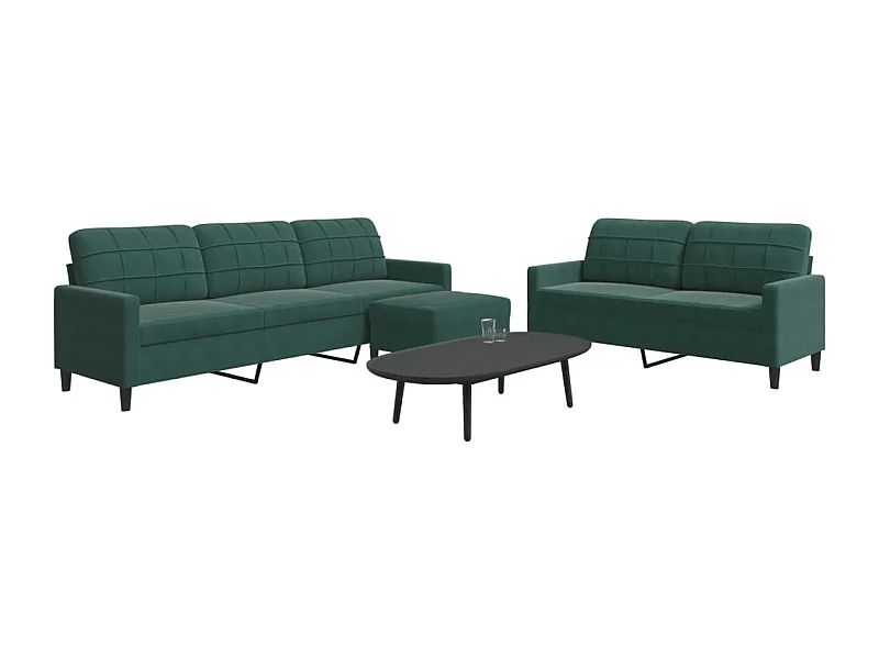 Set di 3 divani con cuscini in velluto verde scuro