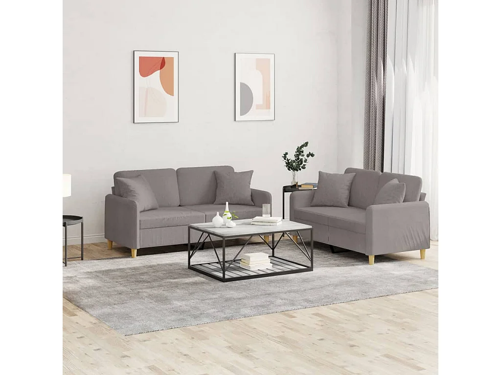 Ensemble de canapés 2 pcs avec coussins taupe tissu