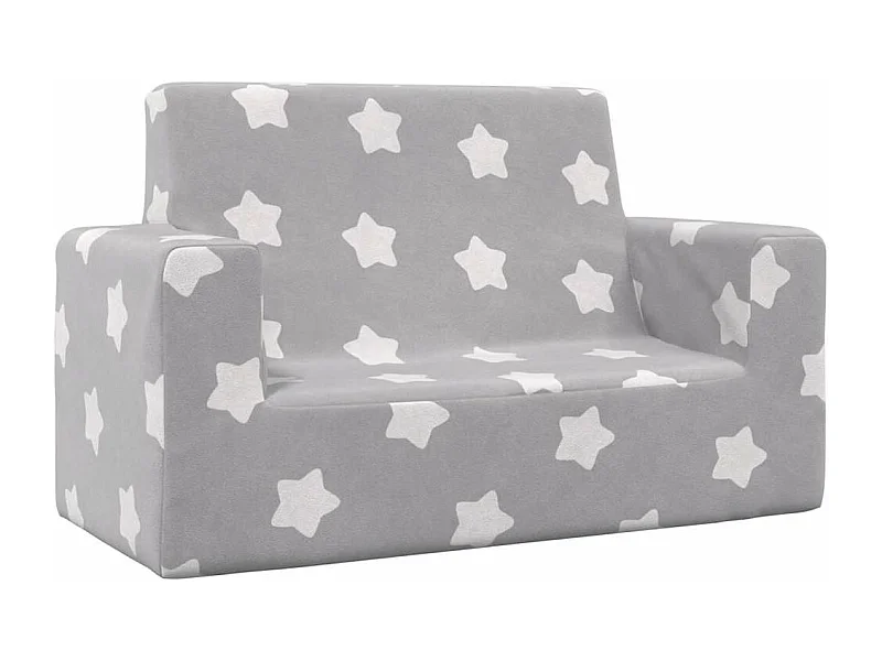 Sofá infantil de 2 lugares cinza claro estrelas pelúcia macia
