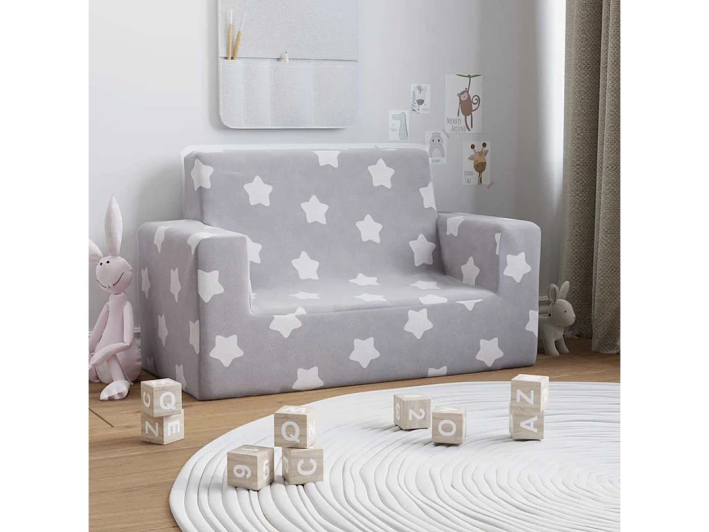 Divano per bambini a 2 posti grigio chiaro stelle morbido peluche